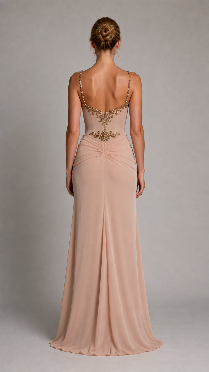 Back view of nude evening gown