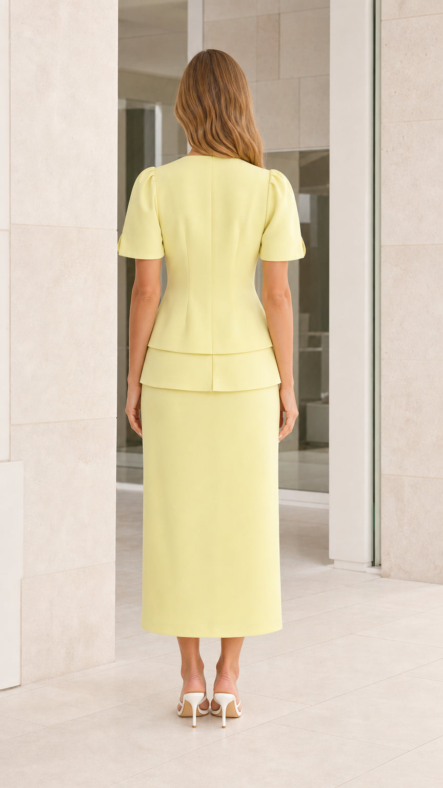 Back view of yellow skirt set