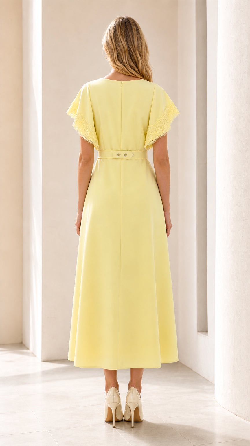 Back view of yellow midi dress