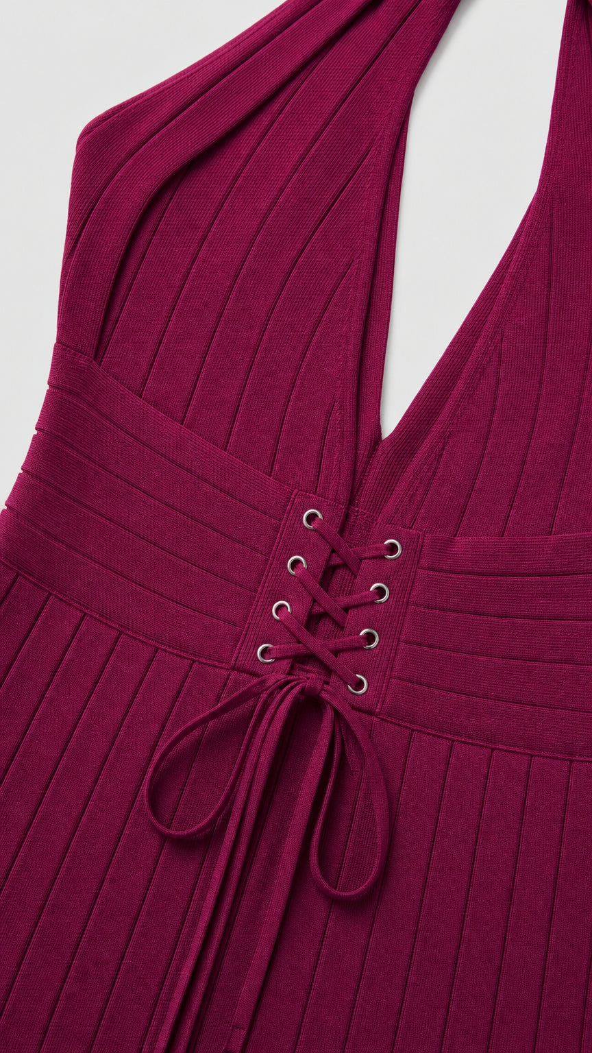 Close-up detail of bodice and lace-up back