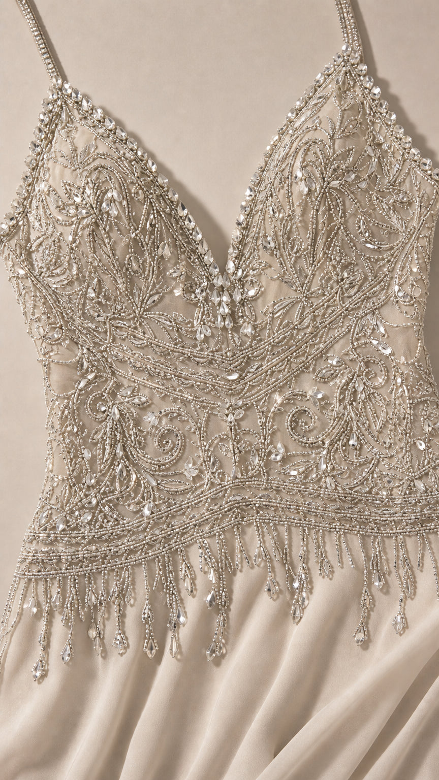 Close-up detail of the heavily beaded and sequined bodice