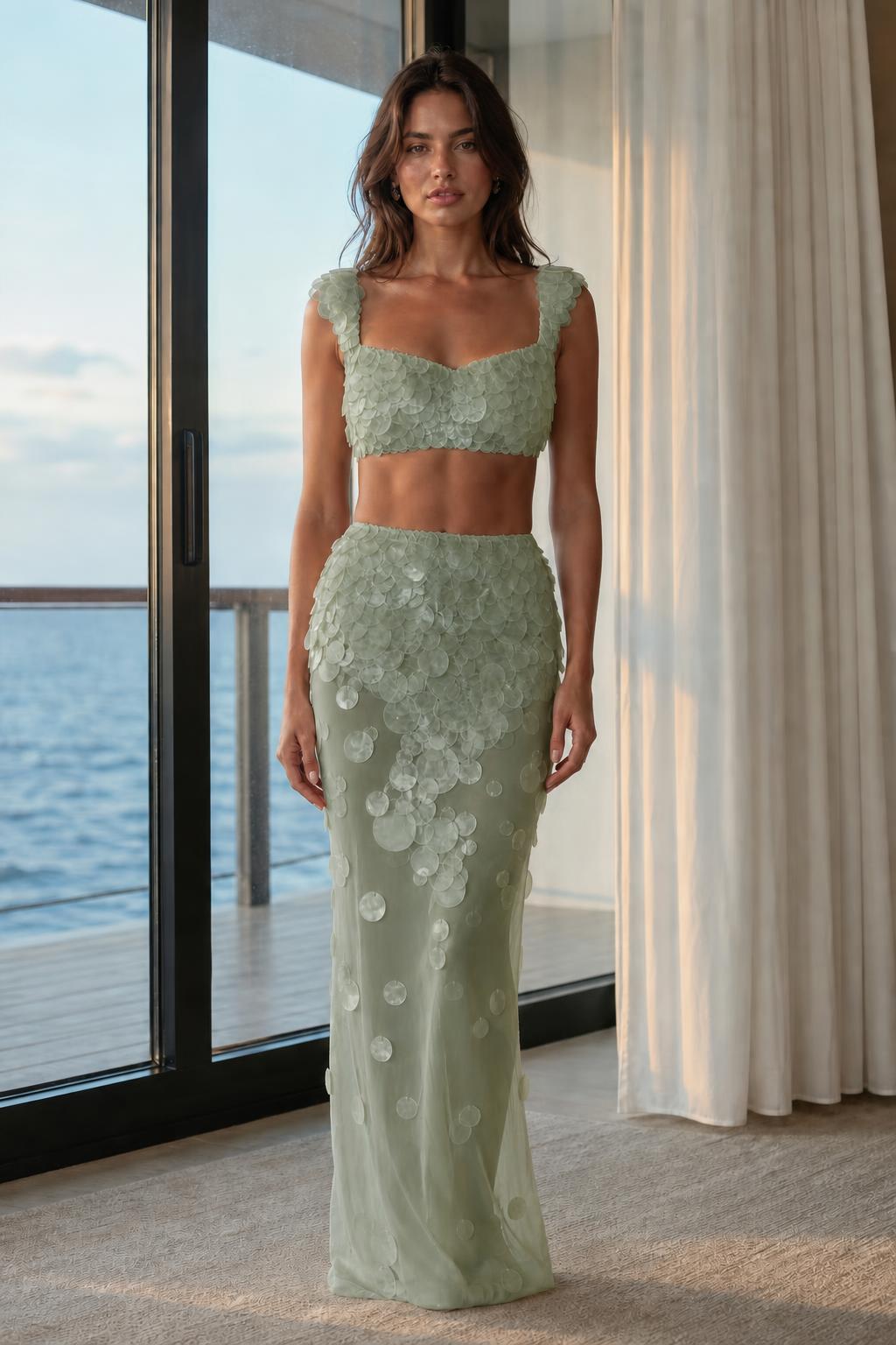 Front view of Sage two-piece set