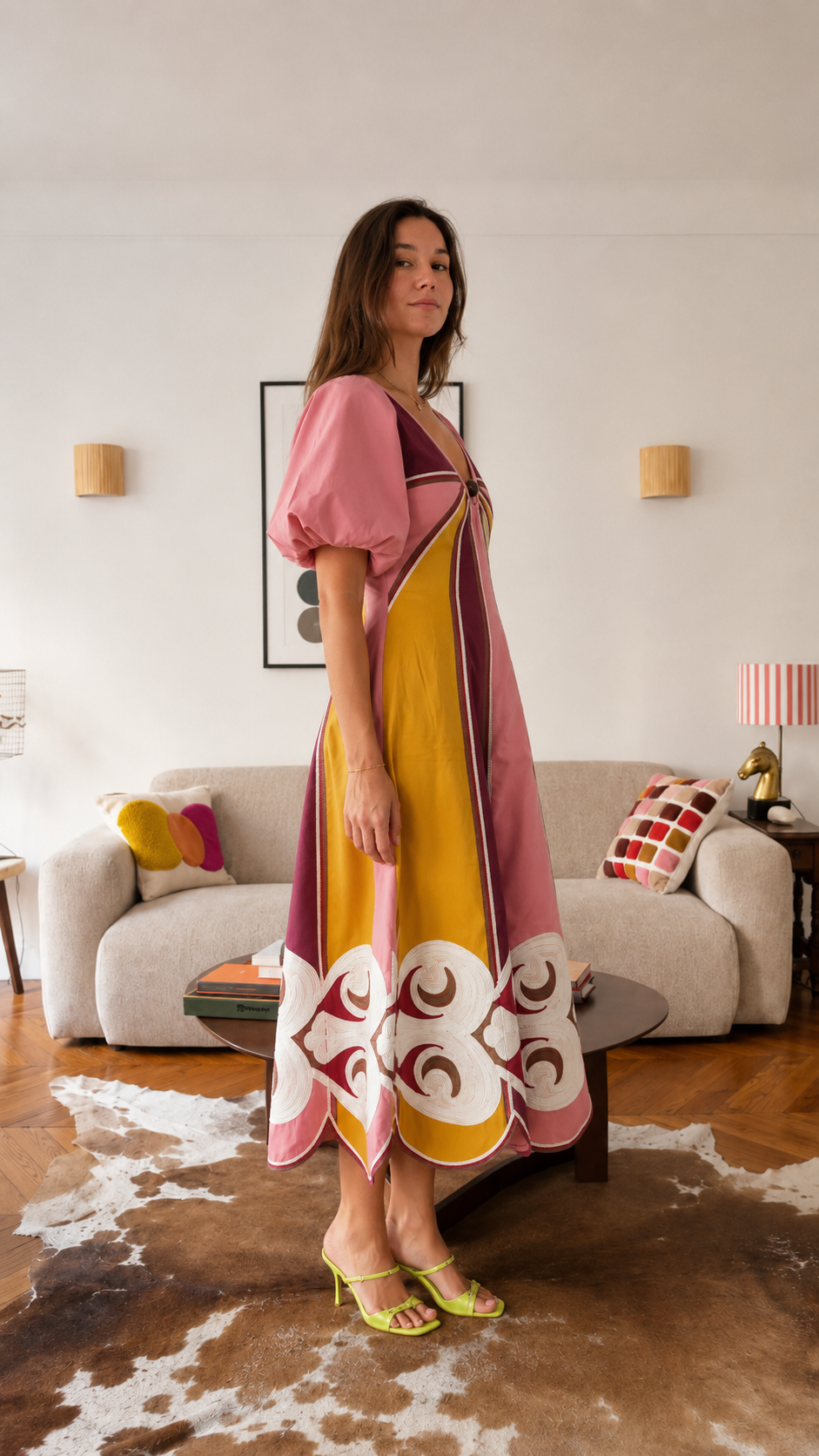 Color Block Embroidered Midi Dress