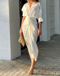 Lapel Shirt Solid Color Dress