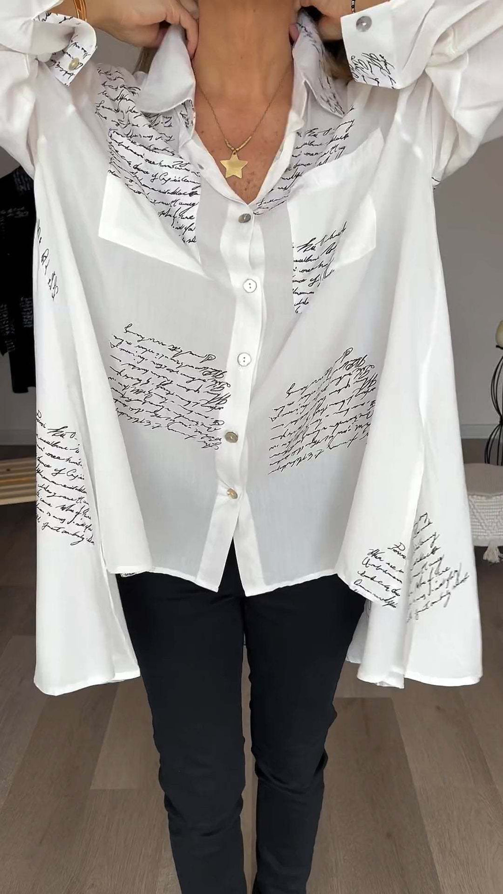 Letter Print Lapel Shirt