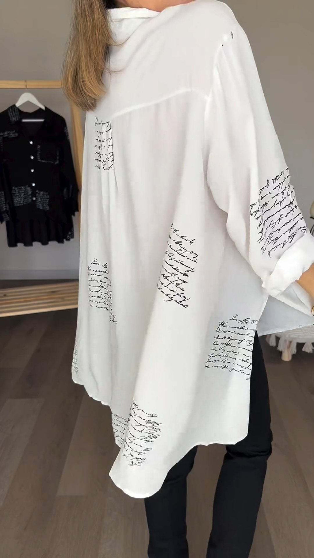 Letter Print Lapel Shirt