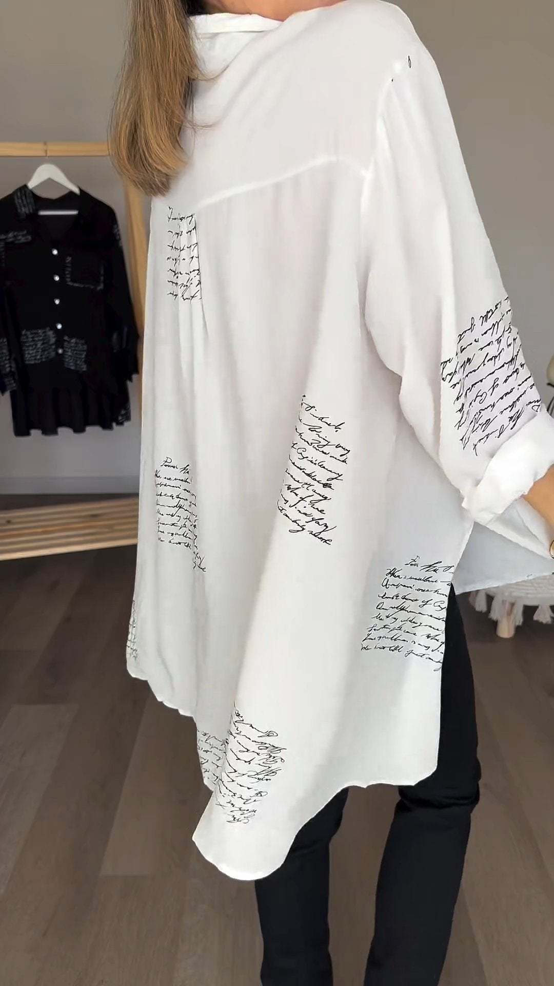 Letter Print Lapel Shirt