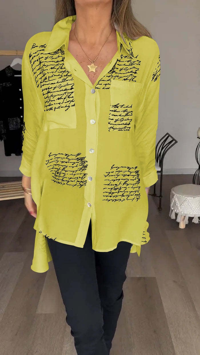 Letter Print Lapel Shirt