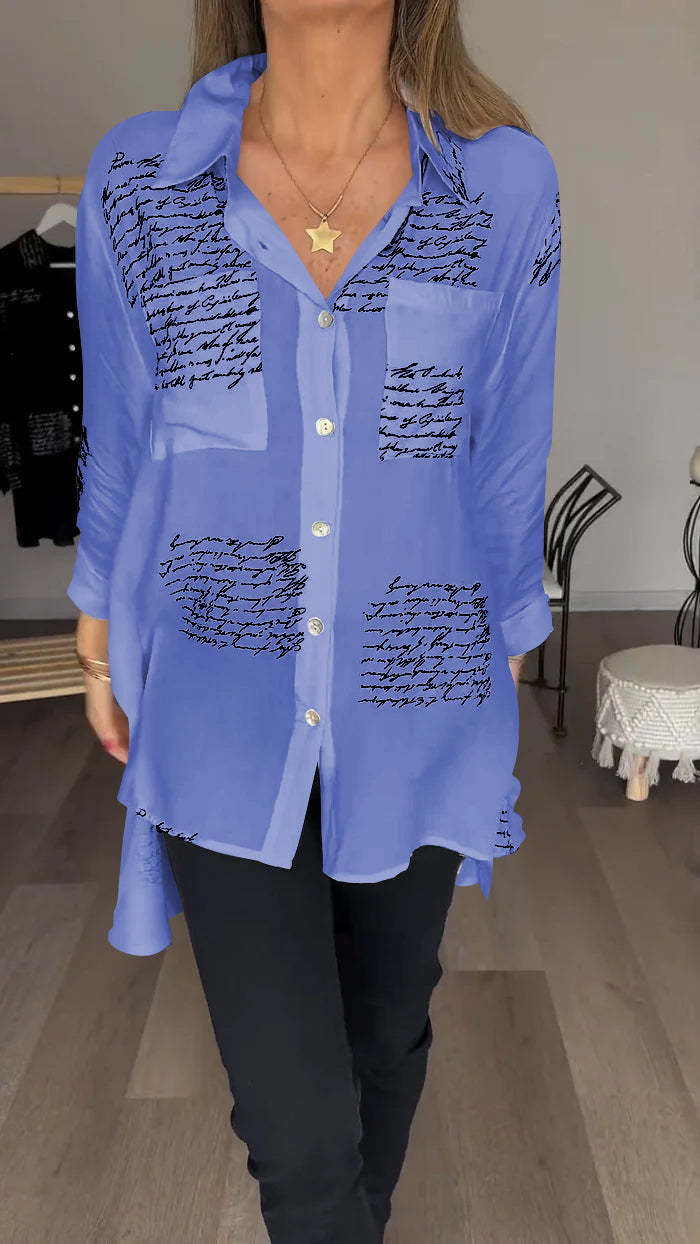 Letter Print Lapel Shirt