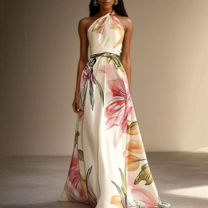 Elegant Floral Halter Maxi Dress