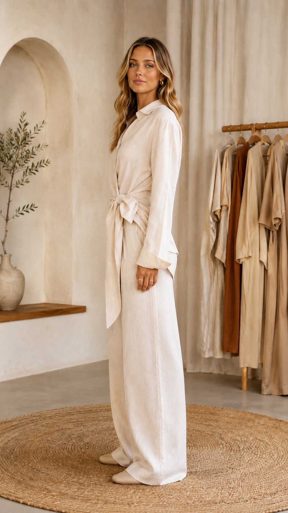 Sienna Tie-Waist Wrap Top & Wide-Leg Pants Two-Piece Set