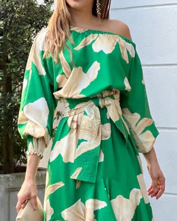 Casual Print Lace-Up Dress