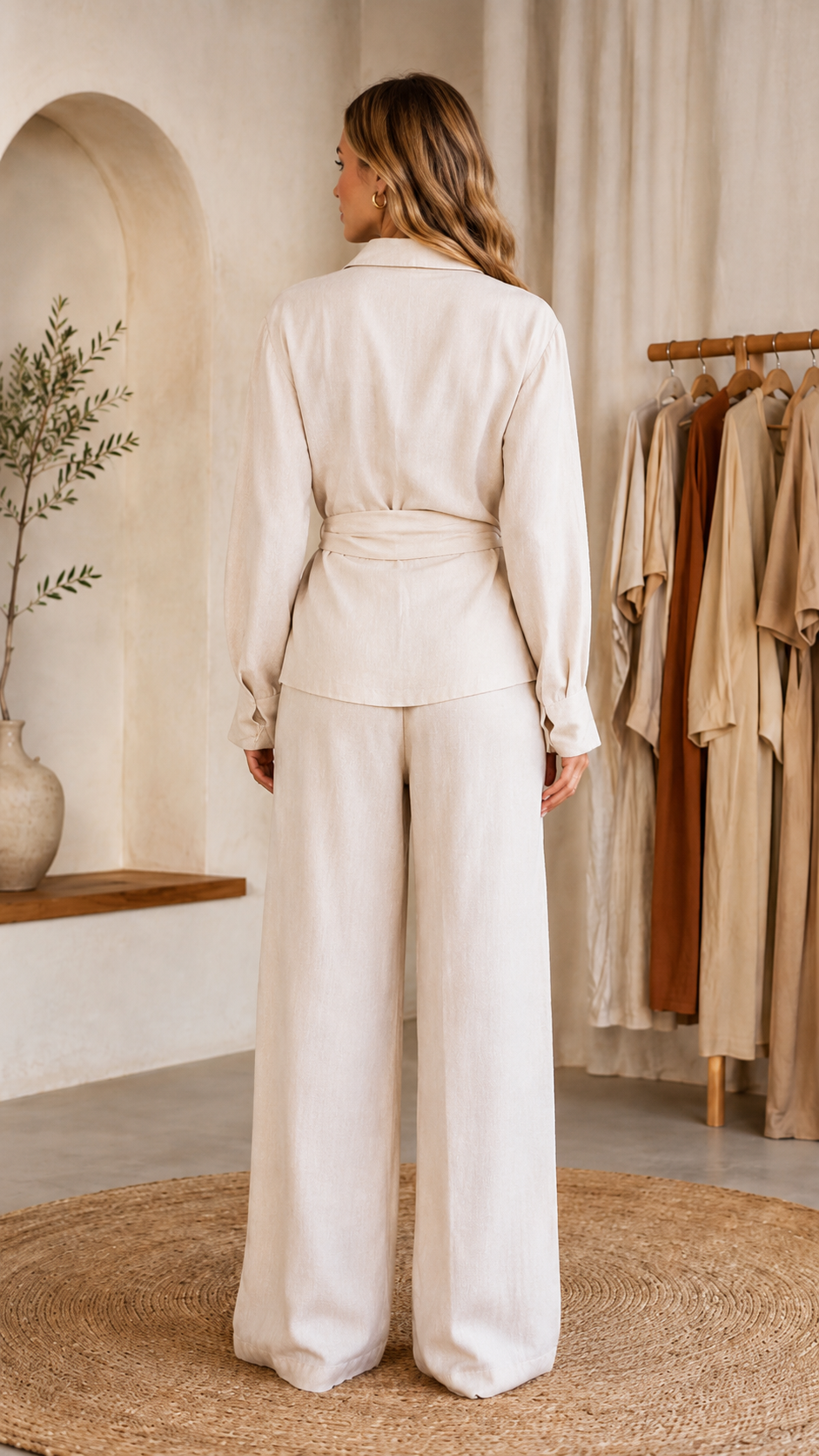 Sienna Tie-Waist Wrap Top & Wide-Leg Pants Two-Piece Set