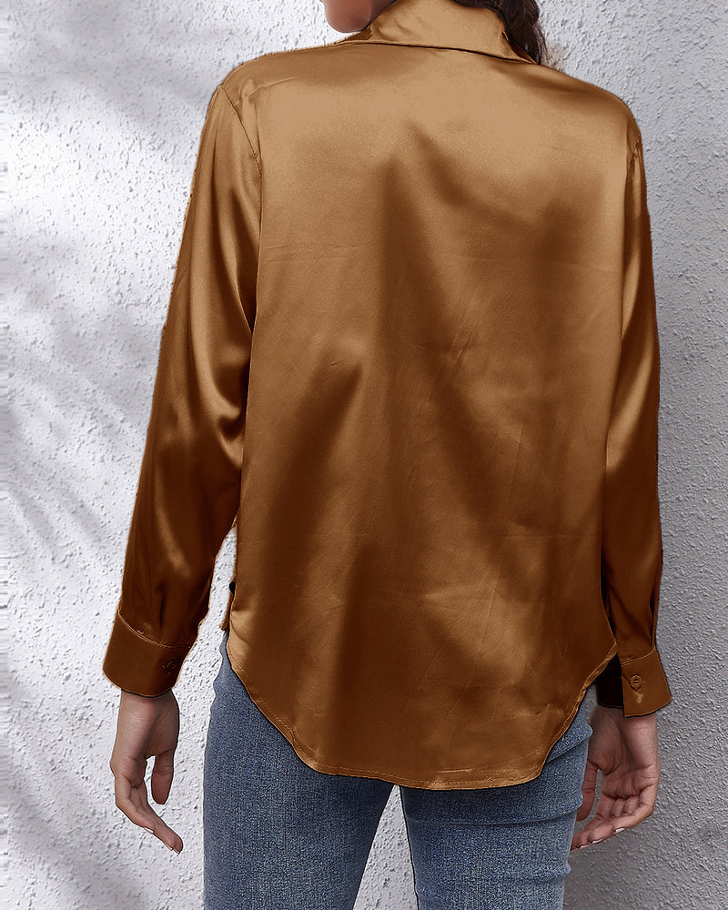 Solid Color Lapel Long Sleeve Shirt