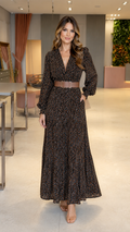 Floral Print V-Neck Belted Maxi Dress