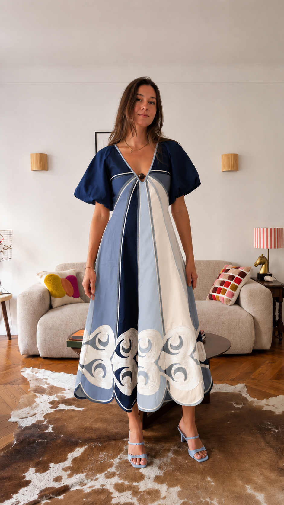 Color Block Embroidered Midi Dress