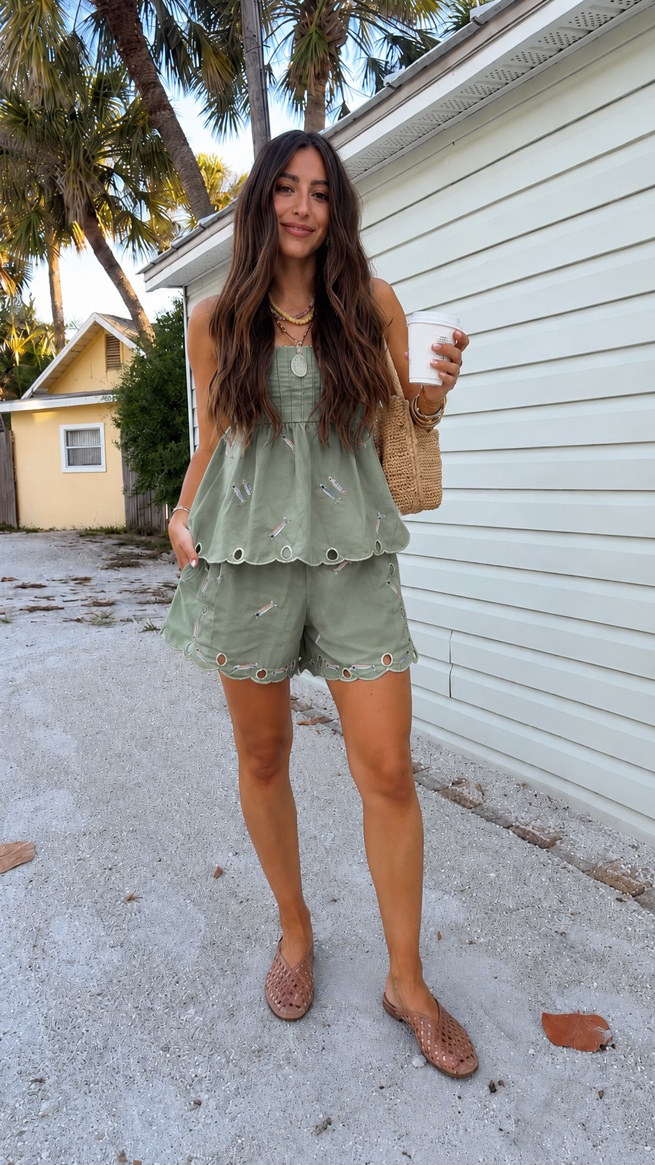 Embroidered Fish Pattern Two Piece Summer Set