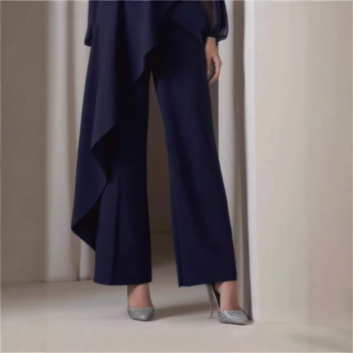 European And American Elegant Chic Casual Jumpsuit In Navy Blue