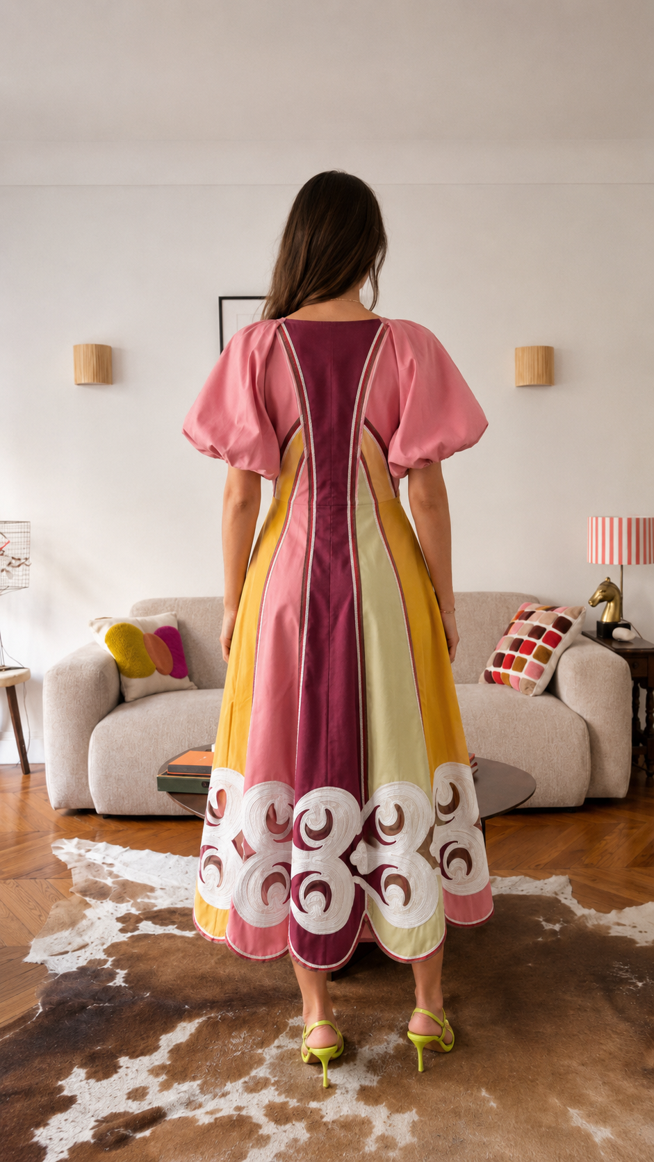 Color Block Embroidered Midi Dress