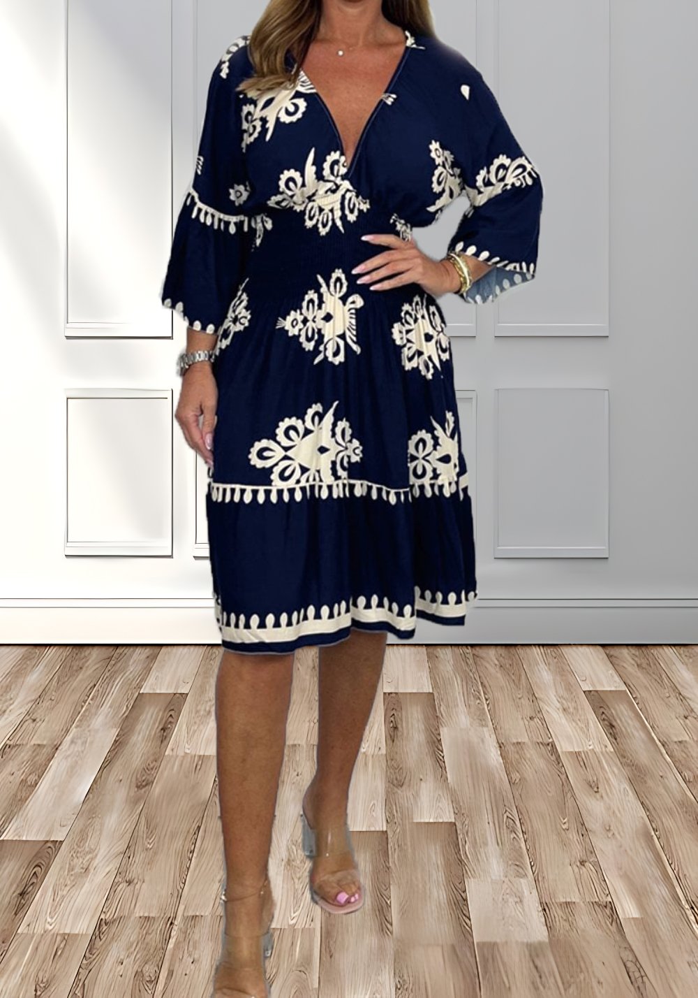 V-Neck Printed Dress