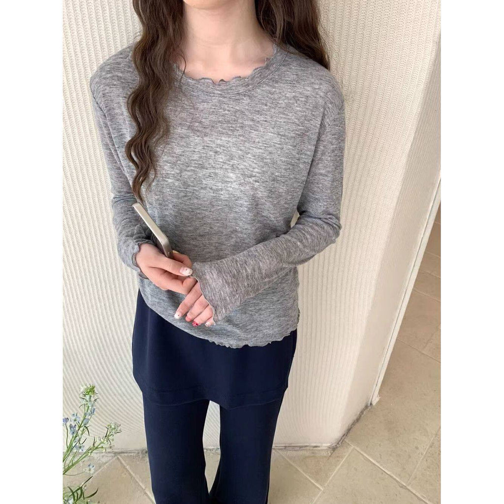 Women's Slim-fit Ruffled-neck Lightweight Top