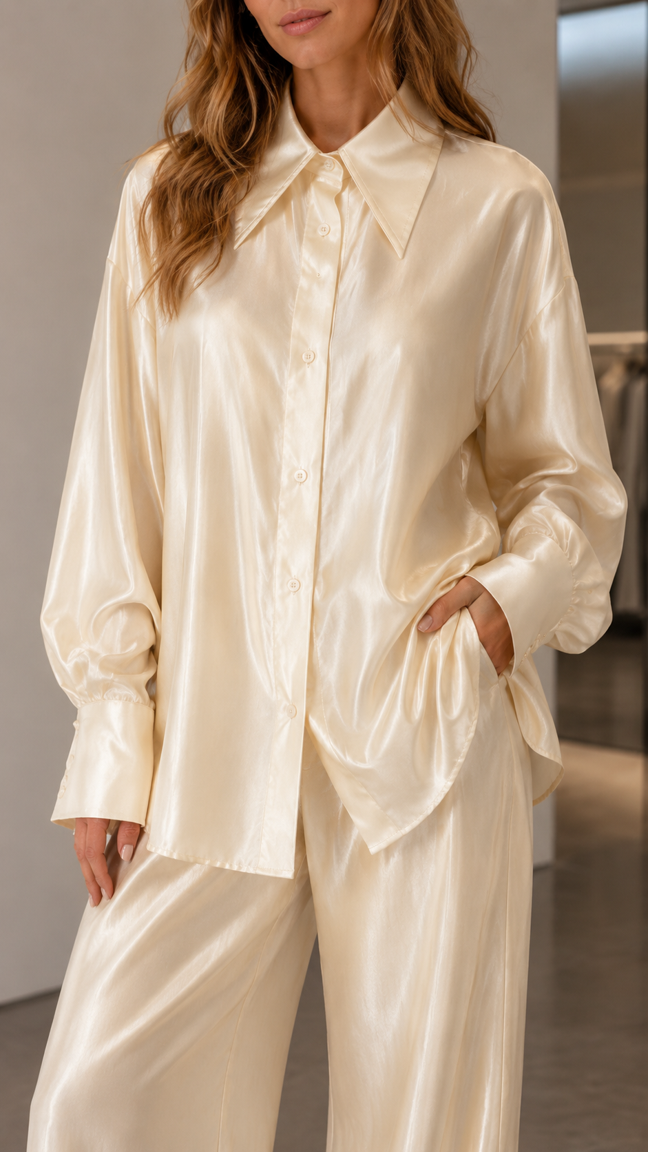 Satin Button-Up Wide Leg Set