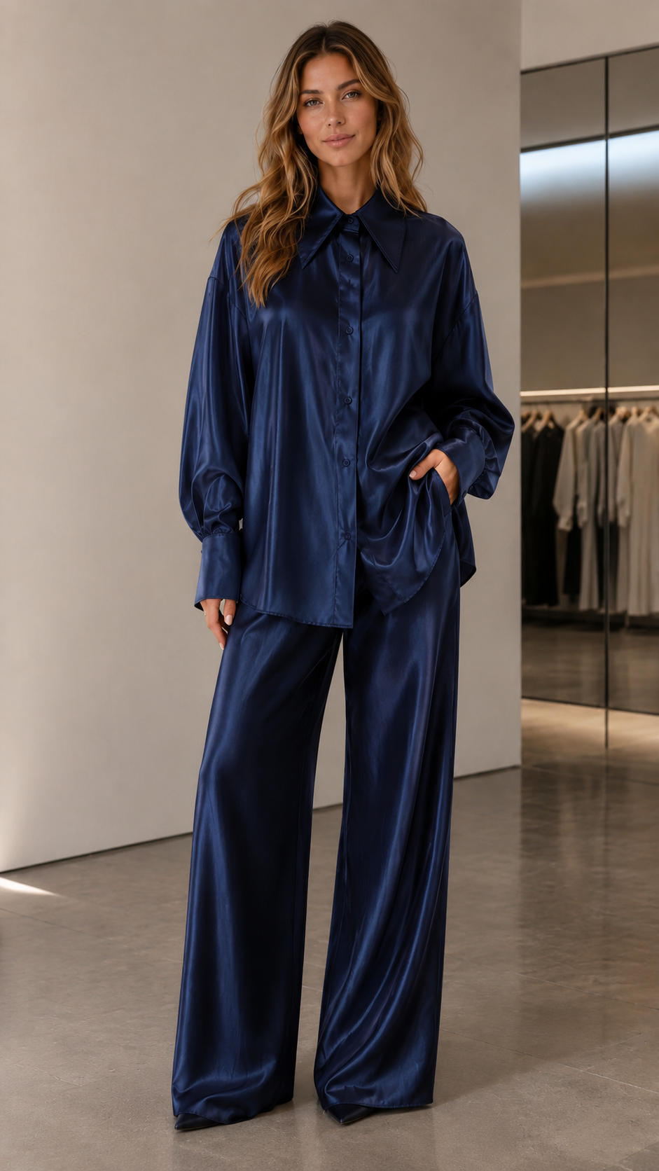 Satin Button-Up Wide Leg Set