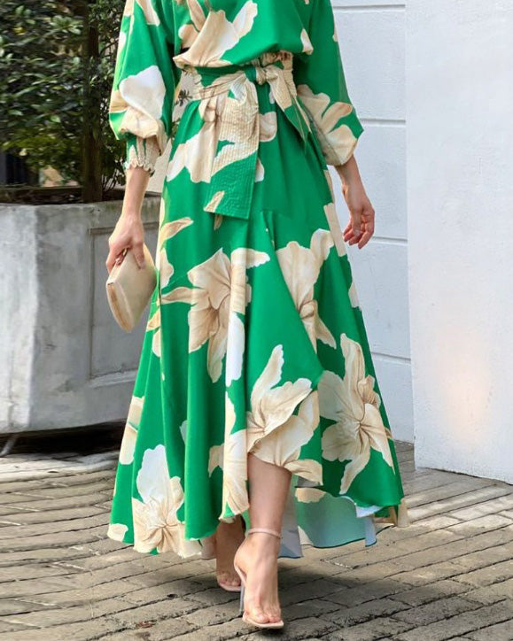 Casual Print Lace-Up Dress