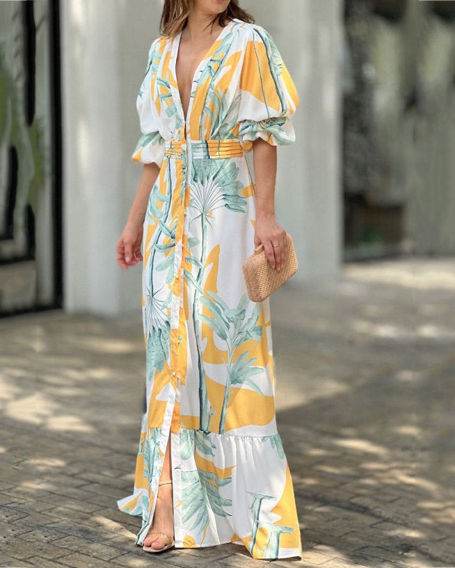 Puff Sleeve Printed Dress