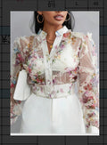 Niche Lace Floral Chiffon Shirt Long Sleeve Ruffle-trimmed Blouse