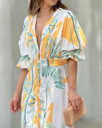 Puff Sleeve Printed Dress