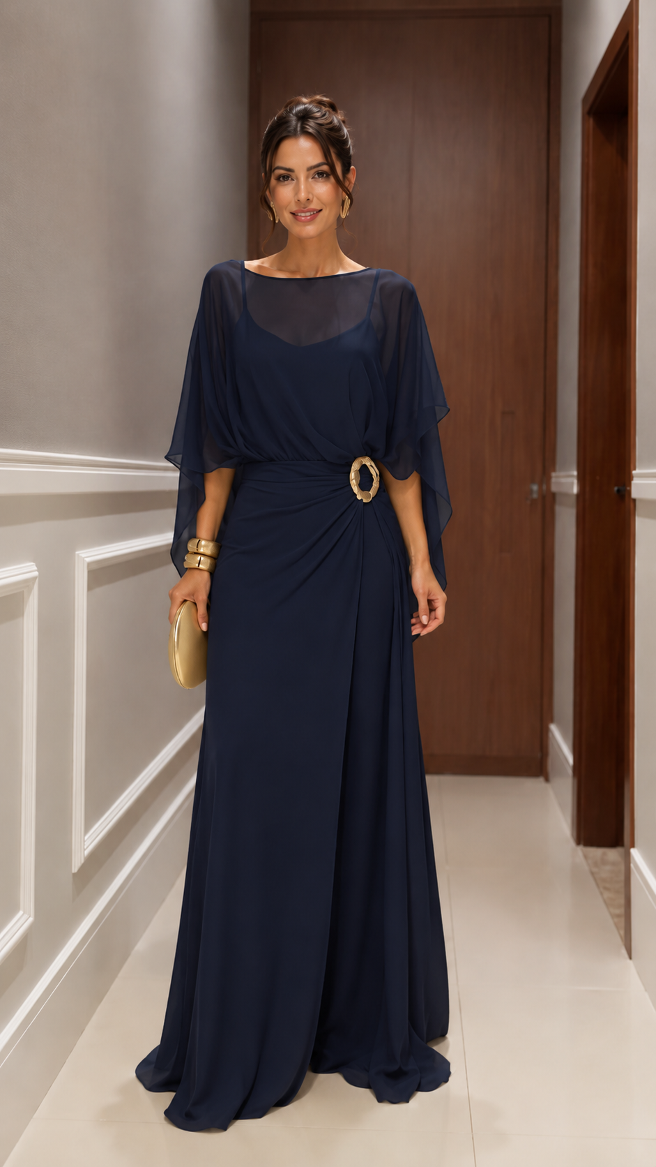 Sheer Cape Sleeve Maxi Dress