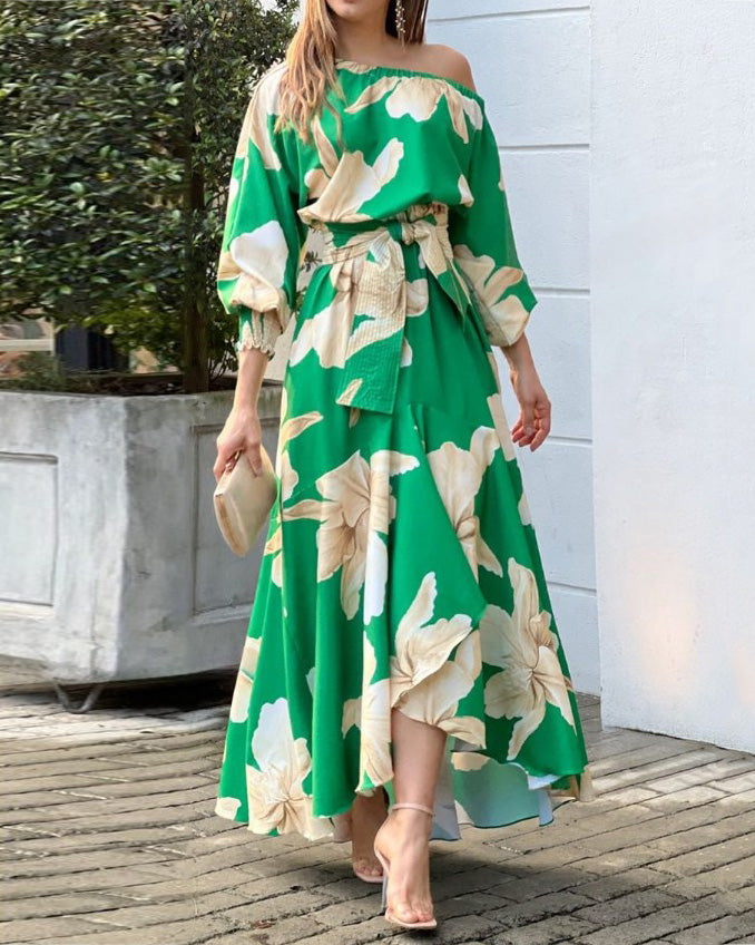 Casual Print Lace-Up Dress