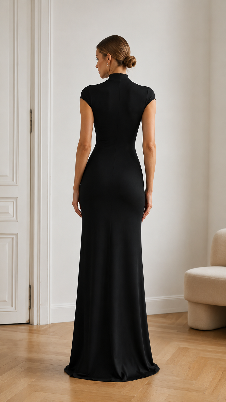 Elegant Ruched High Neck Maxi Dress