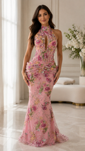 Floral Halter Mermaid Maxi Dress