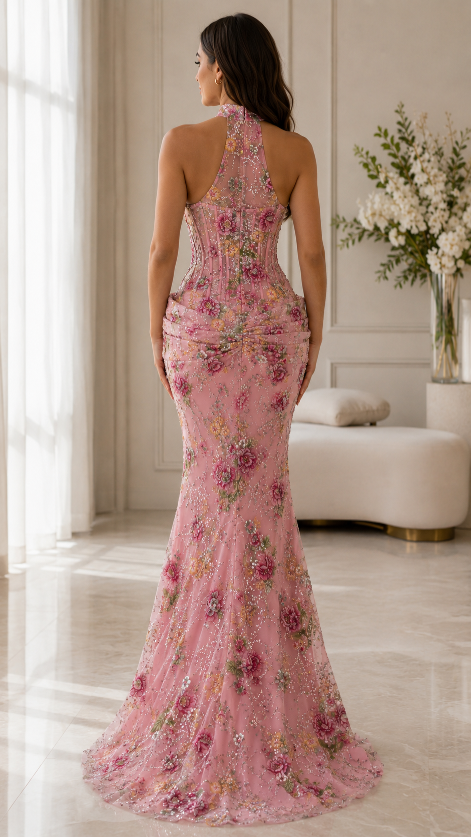 Floral Halter Mermaid Maxi Dress