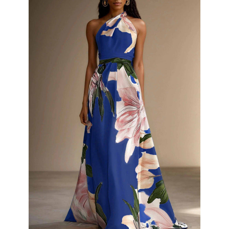 Elegant Floral Halter Maxi Dress