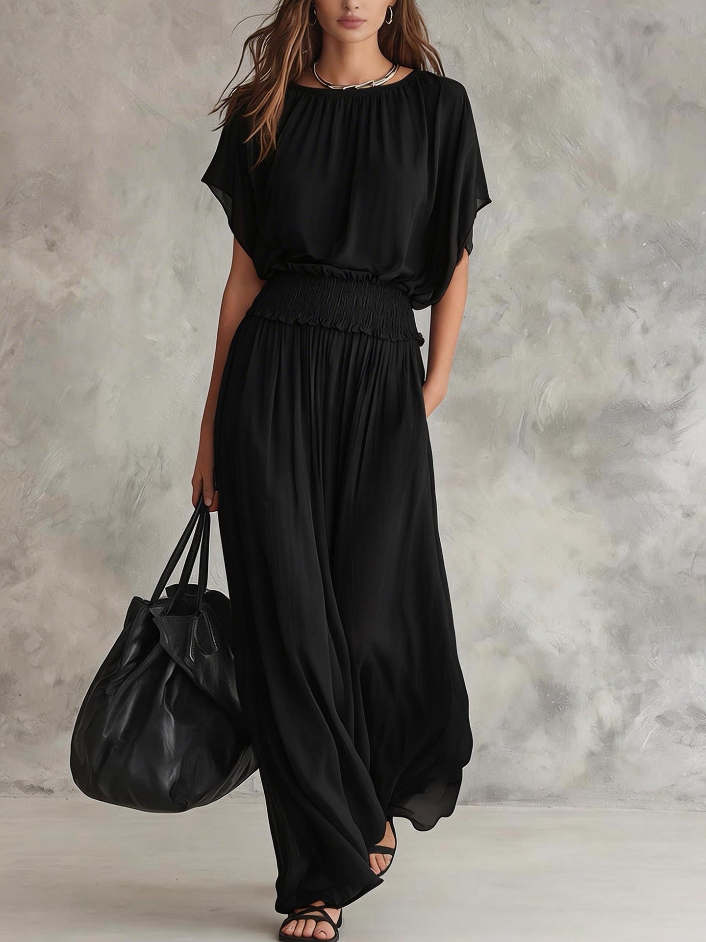 Flowy Elastic Waist Maxi Dress