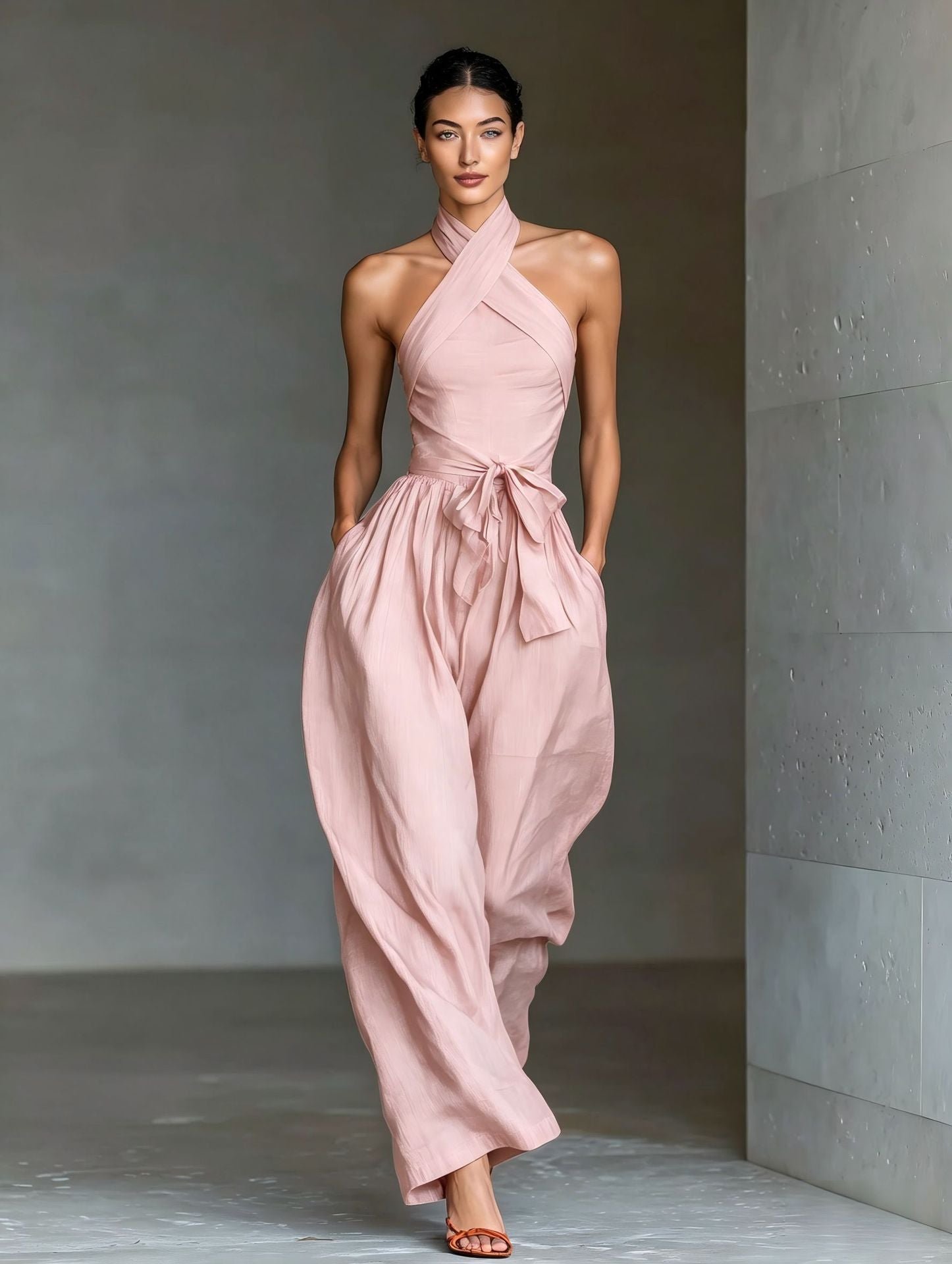 Elegant Halter Wide-Leg Jumpsuit