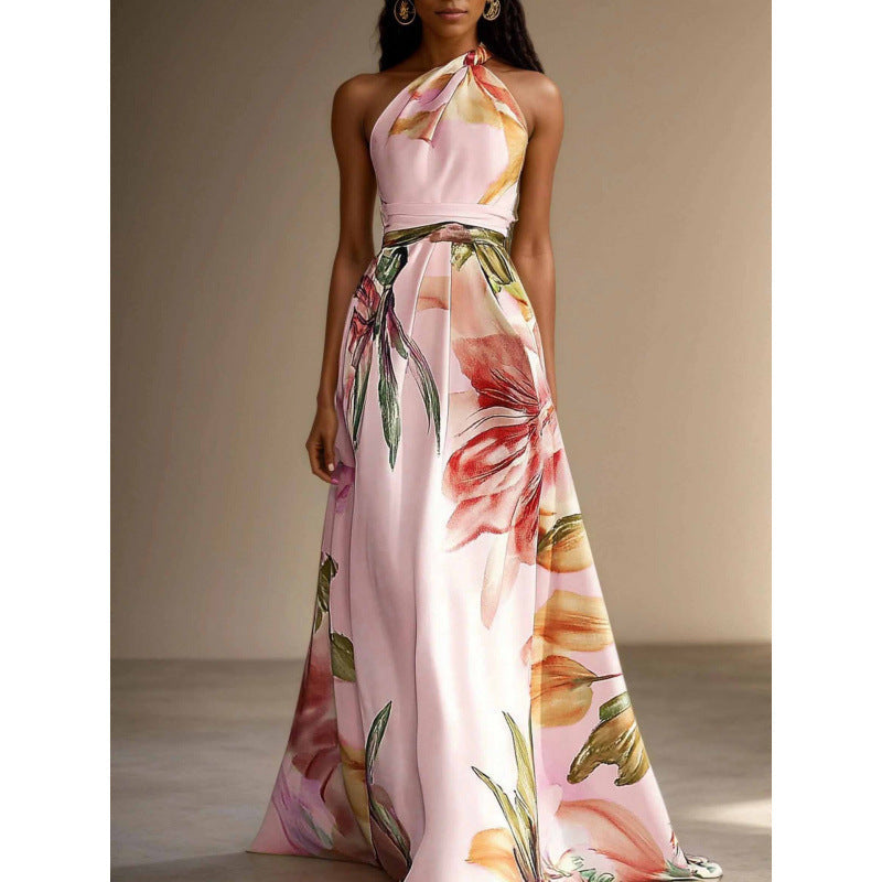 Elegant Floral Halter Maxi Dress
