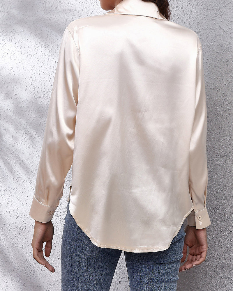Solid Color Lapel Long Sleeve Shirt