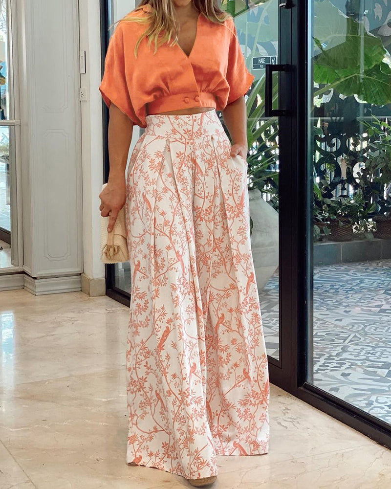 Floral Print Loose Two Piece Set