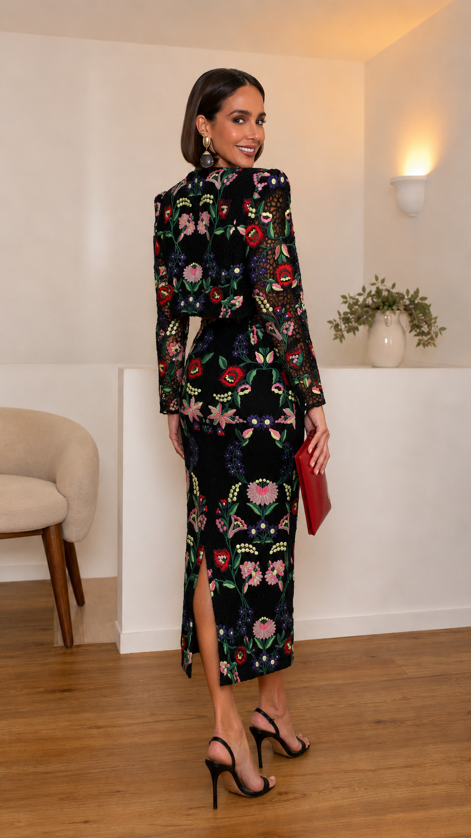 Embroidered Floral Three-Piece Set