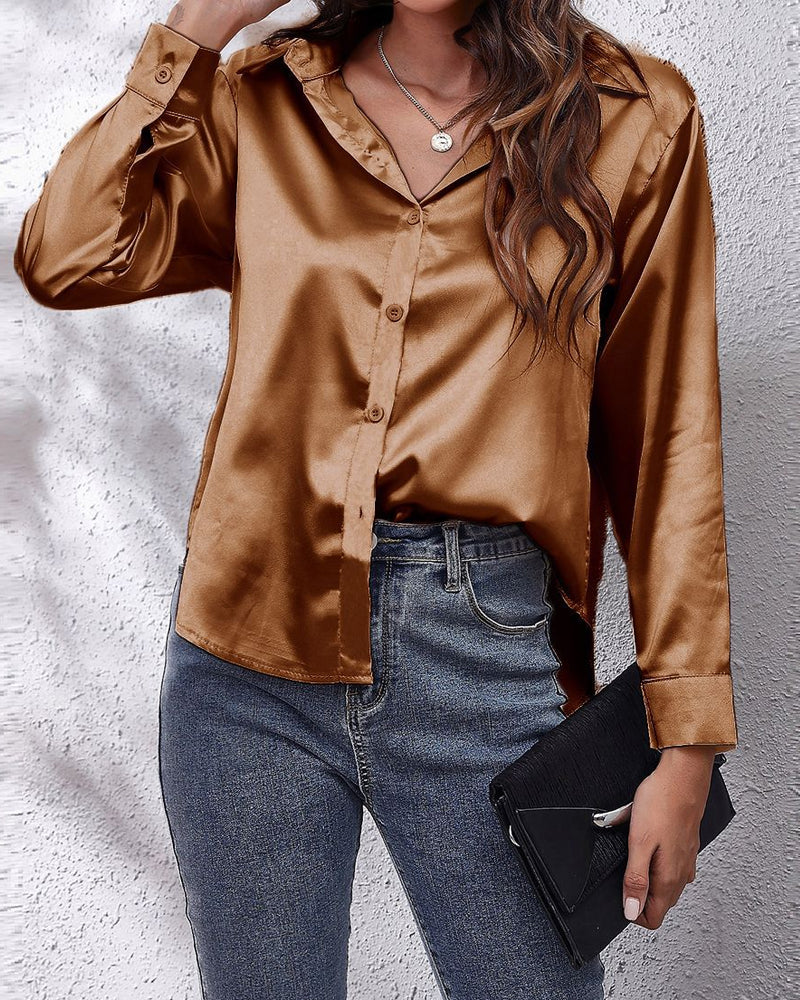 Solid Color Lapel Long Sleeve Shirt