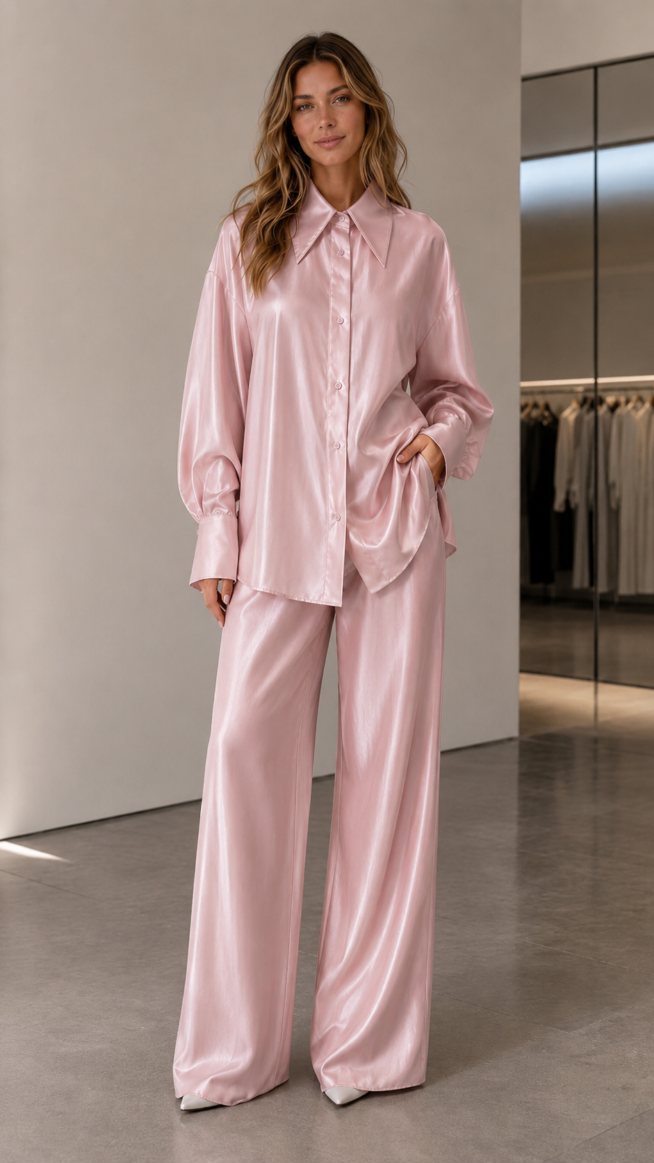 Satin Button-Up Wide Leg Set