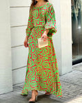 Crew Neck Print Top & Skirt Two Piece Set