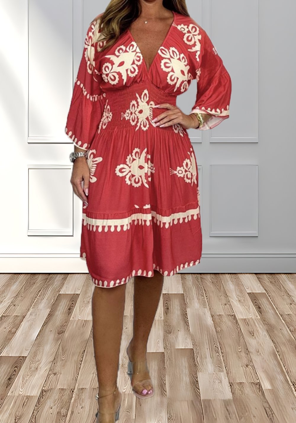 V-Neck Printed Dress