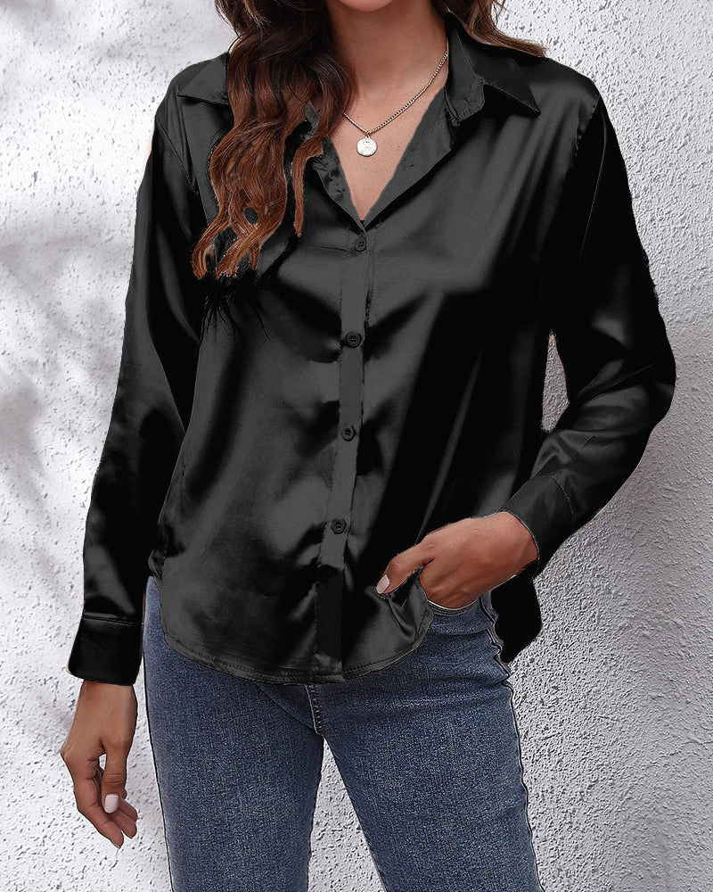 Solid Color Lapel Long Sleeve Shirt