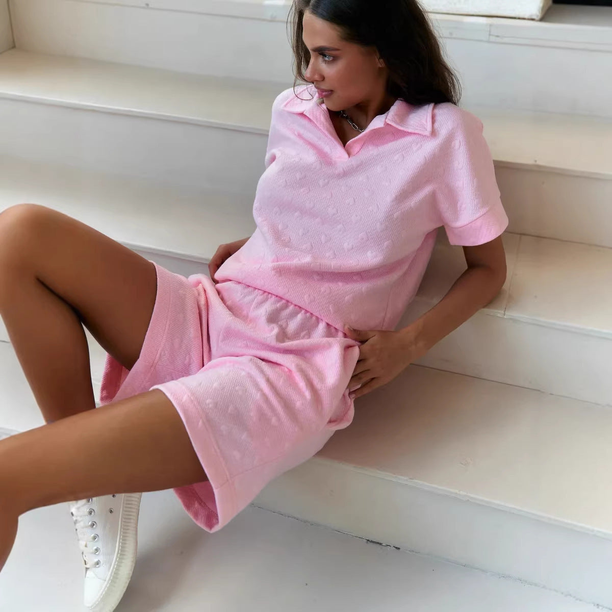 Womens Fashionable Casual Pullover Long-Sleeve Sweatshirt And Shorts Set