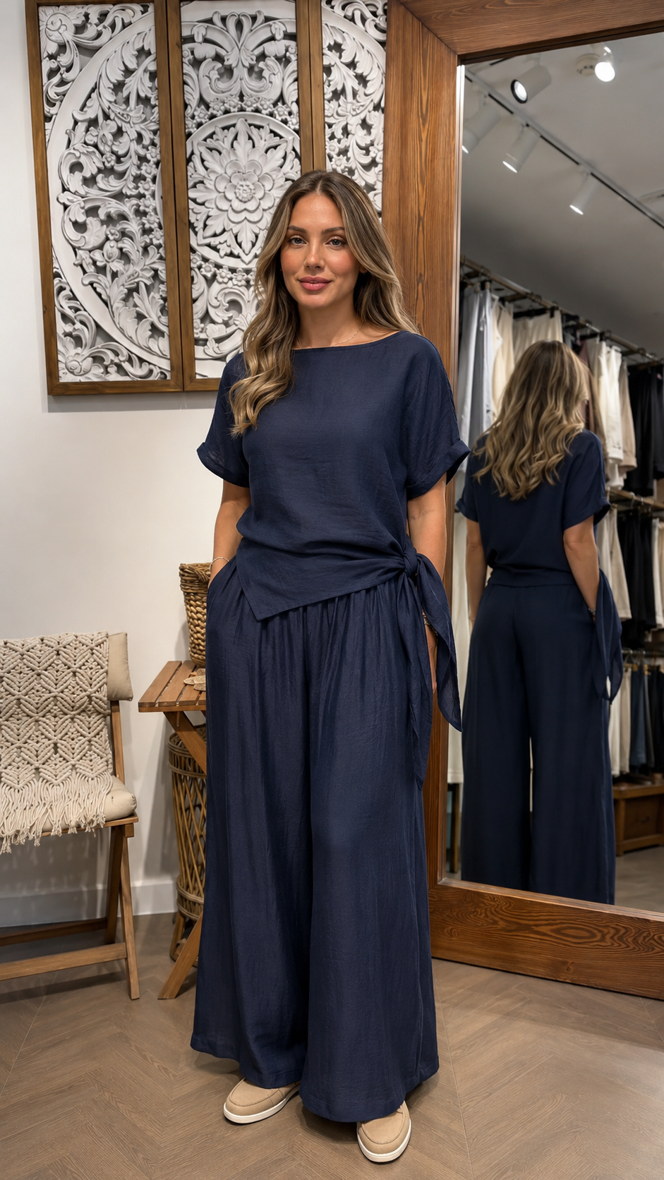 Luna Tie-Front Top & Flowing Wide-Leg Pants Two-Piece Set